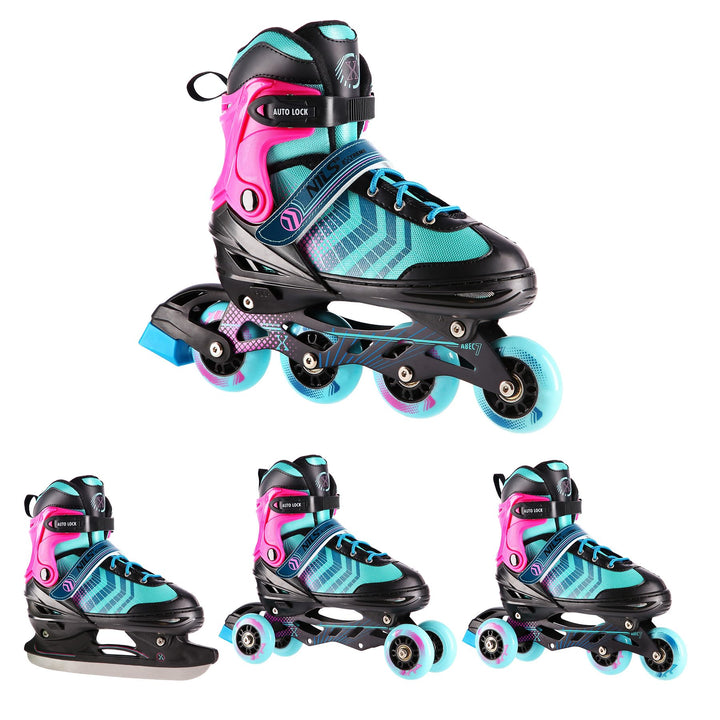 Nils Extreme 4-In-1 Inliner Eishockey Devin, Farbe:Schwarz-Violett, Grösse:S(29-33)