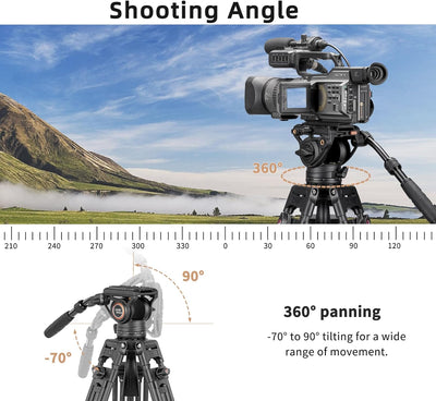 Cayer BV25LH Videostativsystem, 74-Zoll-Carbon-Profi-Hochleistungskamera-Stativsatz, Doppelrohr-Stat