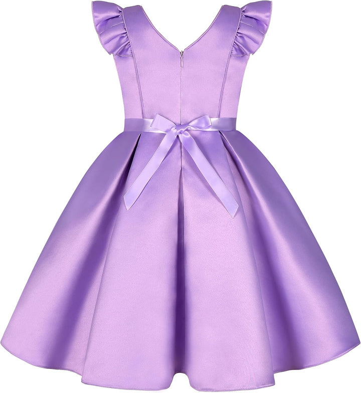 BUNNY LULU Mädchen Kleid mit schräger Schulter, Brautjungfer, Hochzeit, Prinzessin, Kinder, Schleife