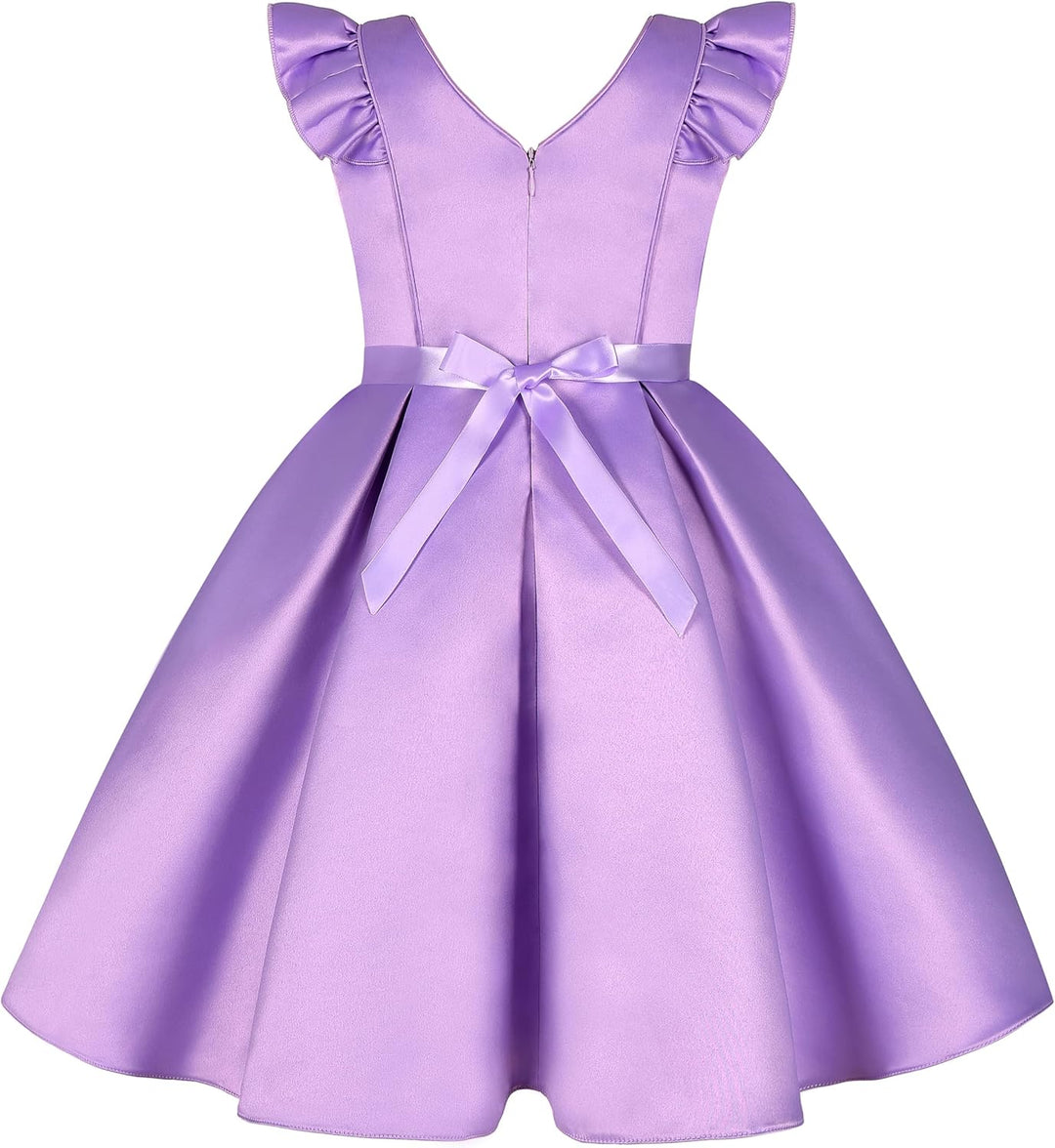BUNNY LULU Mädchen Kleid mit schräger Schulter, Brautjungfer, Hochzeit, Prinzessin, Kinder, Schleife