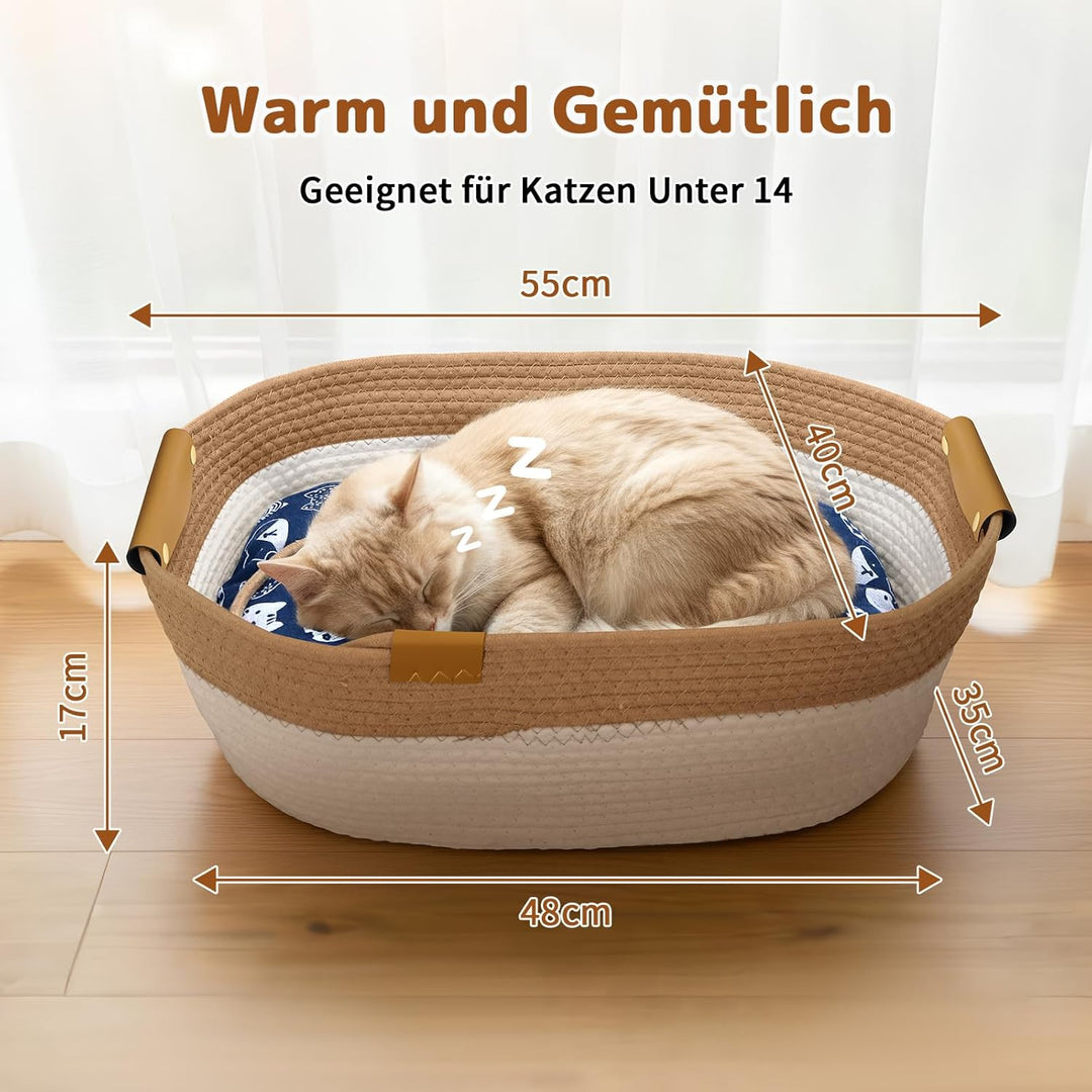 Mittimiya Baumwollseilen Gewebtes Katzenbett mit Kissen, 55 X 40 X 17 cm Krallen-SchleifbestäNdiges
