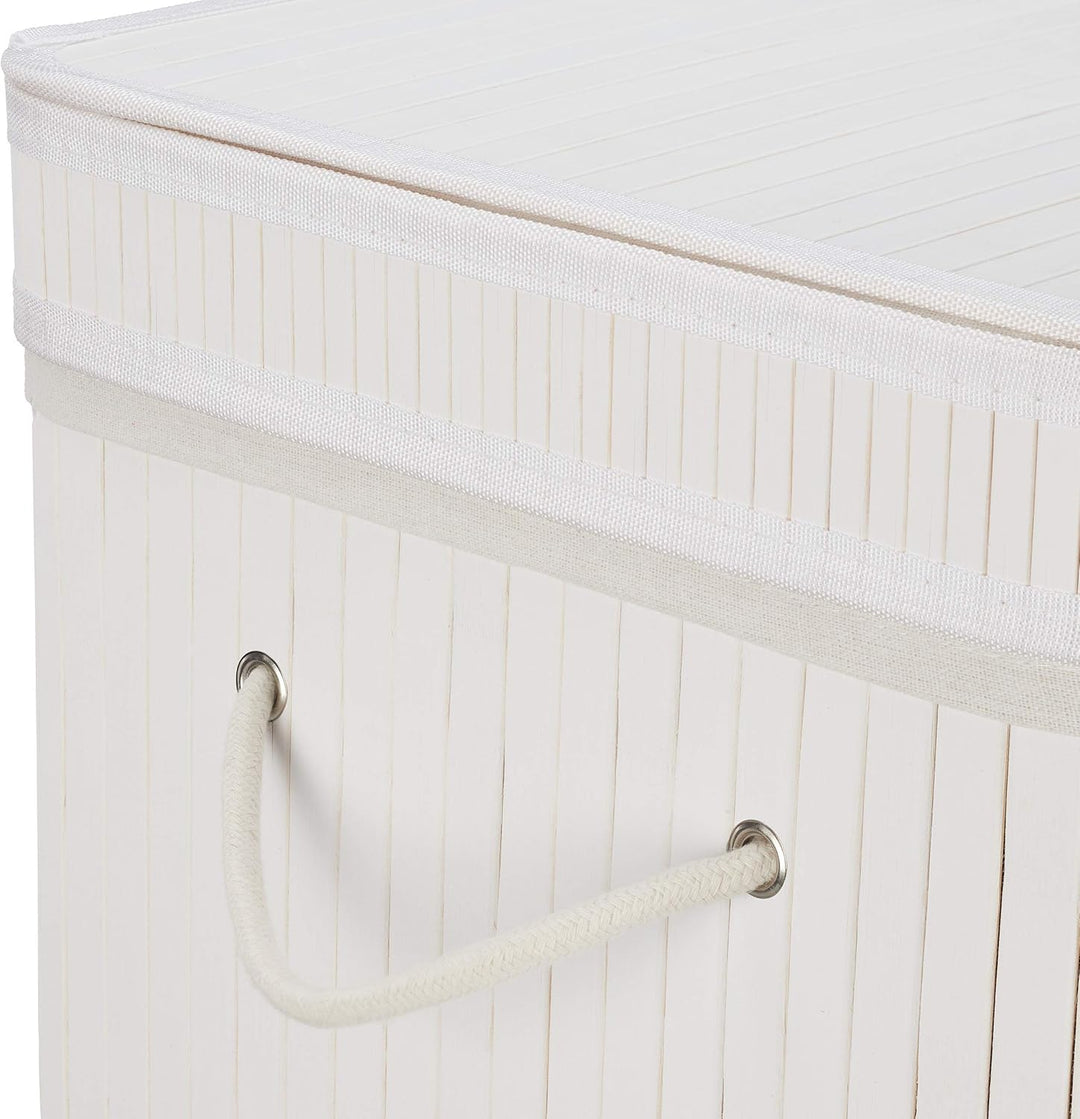 Relaxdays 1 x Wäschekorb Bambus, faltbar & tragbar, XL, 70l, mit Deckel, eckiger Wäschesammler, HxBx