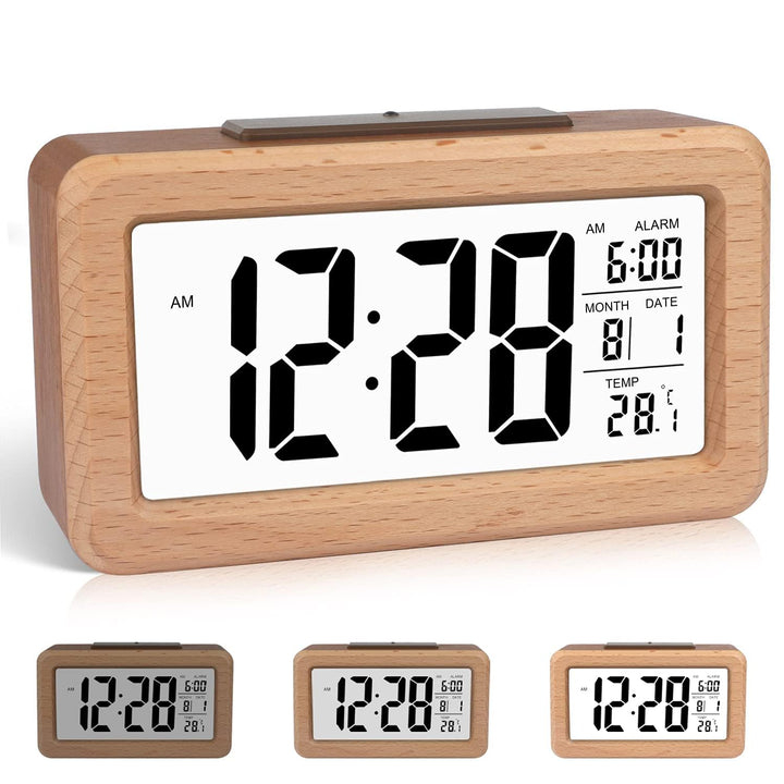 DTKID Wecker,Digital Wecker aus Holz Mit Grosser LCD Display Datum Und Temperatur Anzeige Mit Snooze
