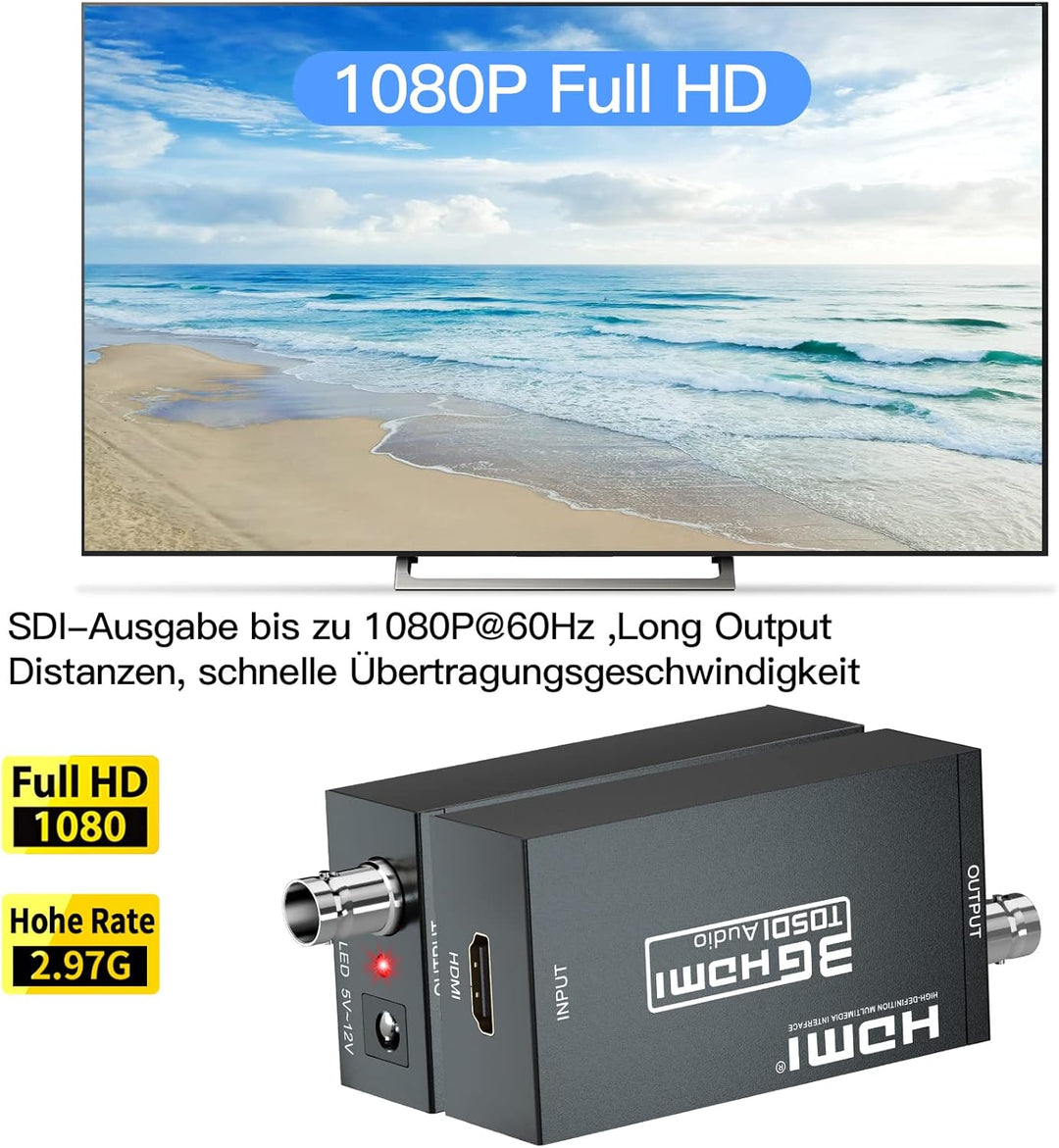 SHUITING HDMI zu SDI Konverter, HDMI zu 3G-SDI/HD-SDI, HDMI Eingang SDI Ausgang Adapter Unterstützun
