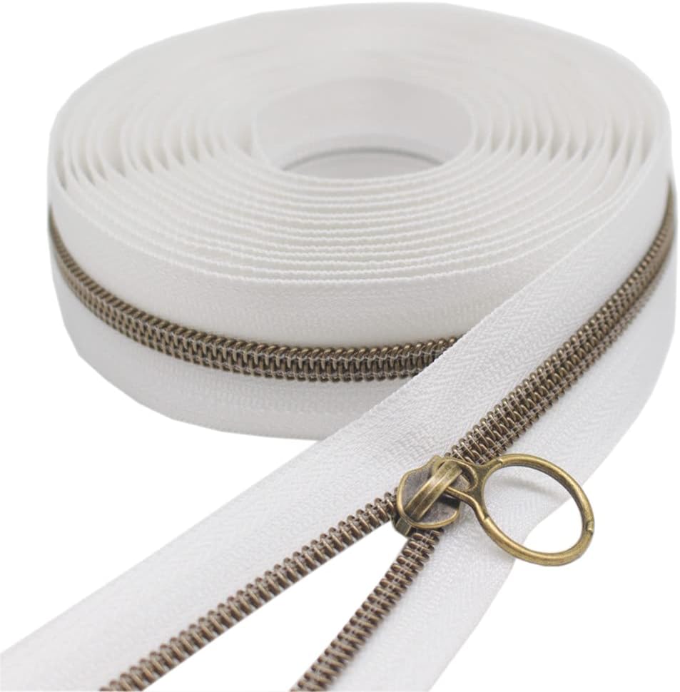 YaHoGa 9 m bronzefarbene endlos Reissverschluss Meterware weisse reissverschluss 6mm-Spirale + 20 No