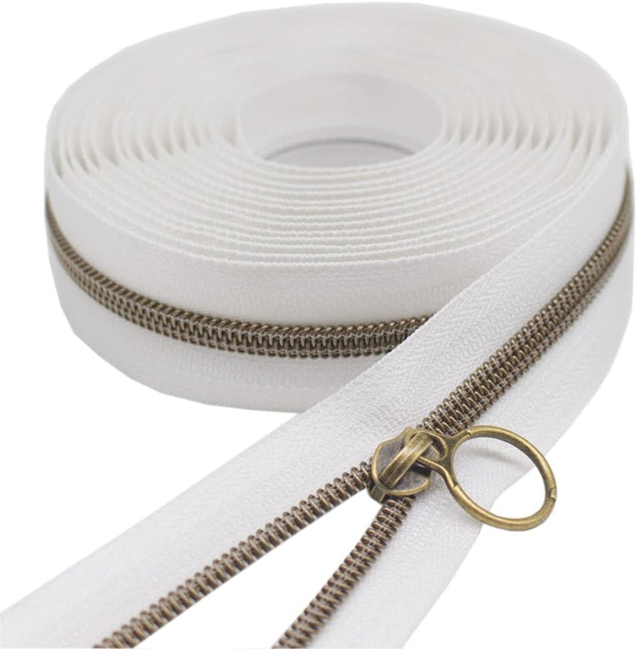 YaHoGa 9 m bronzefarbene endlos Reissverschluss Meterware weisse reissverschluss 6mm-Spirale + 20 No