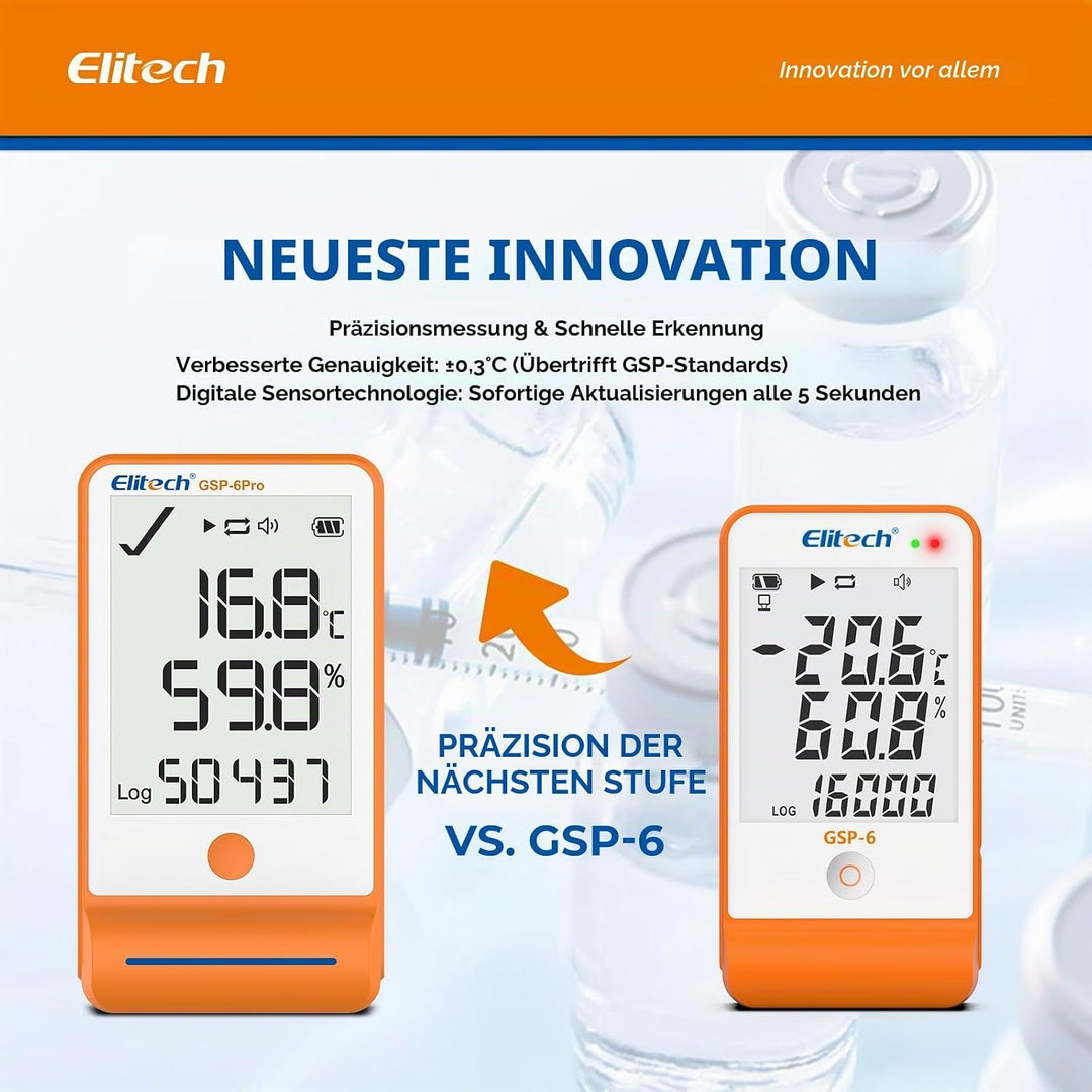 Elitech Temperatur Datenlogger, 16000 Punkte, Daten Aufzeichnungen und Export, Hohe Genauigkeit Sens