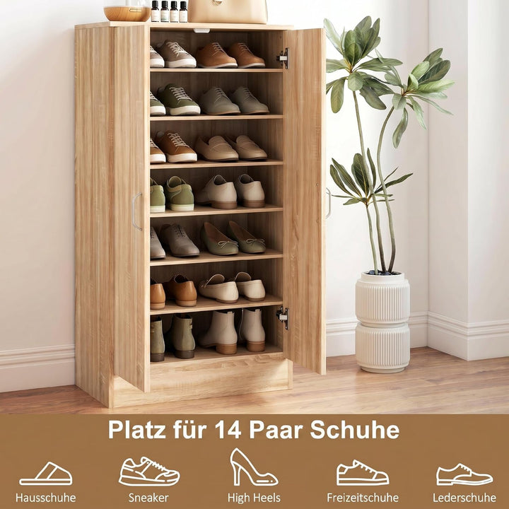 HOMCOM Schuhschrank mit 2 Türen, Schuhregal, Schuhaufbewahrung mit 6 Verstellbaren Ablagen Schuhkomm