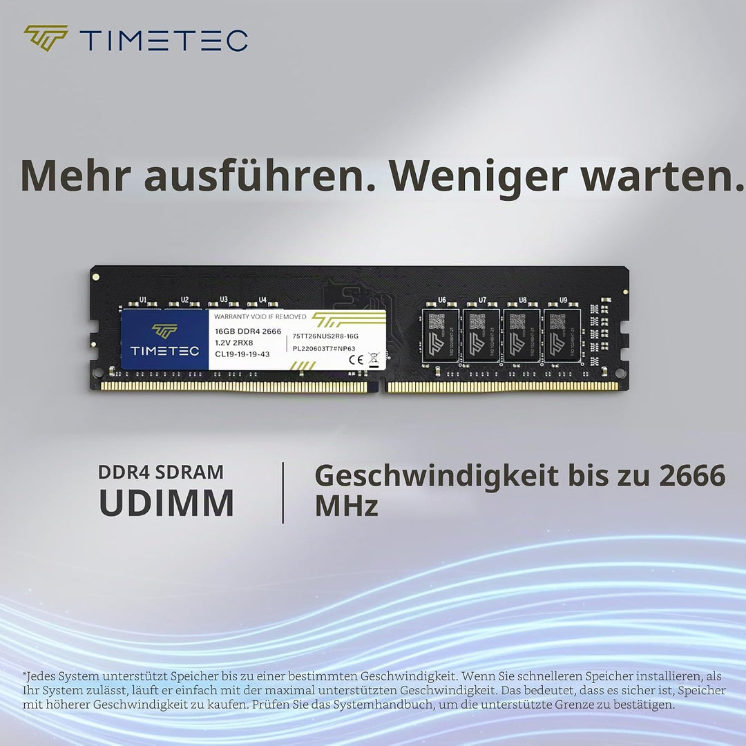 Timetec 16GB DDR4 2666MHz PC4-21300 Non-ECC Unbuffered 1.2V CL19 2Rx8 Dual Rank 288 Pin UDIMM Deskto