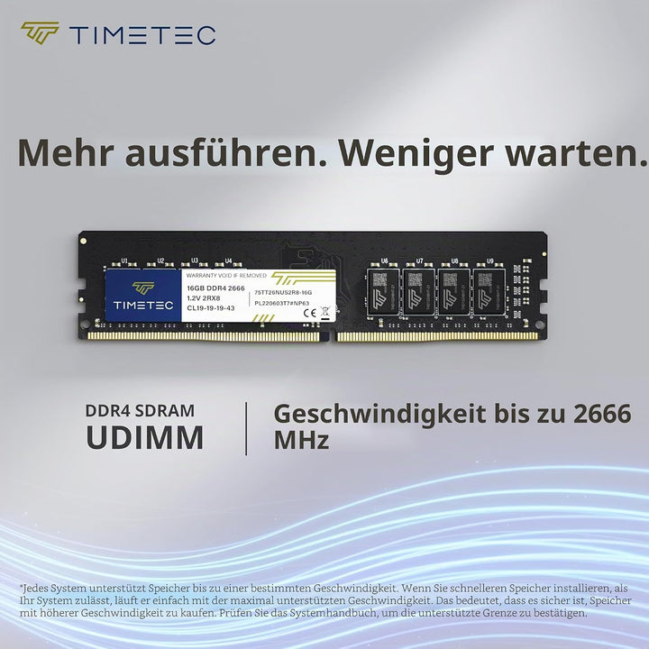 Timetec 16GB DDR4 2666MHz PC4-21300 Non-ECC Unbuffered 1.2V CL19 2Rx8 Dual Rank 288 Pin UDIMM Deskto