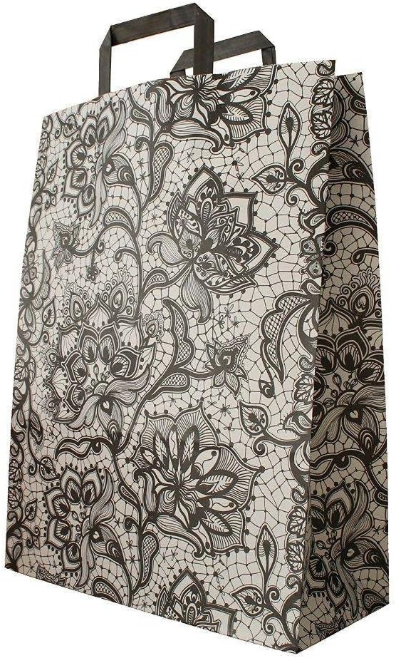 PGV Papiertragetaschen mit Flachhenkel Spitze SCHWARZ (18 + 8 x 22 cm, 100 Stück) 18 + 8 x 22 cm 100