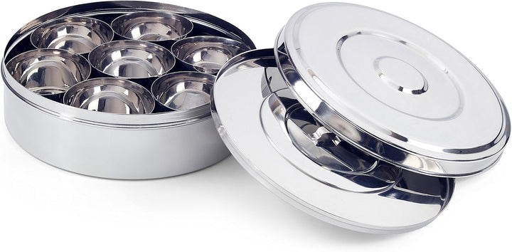 Zinel Gewürzbehälter/Masala Dabba mit 7 Schalen und 2 Edelstahl-Deckeln, 24 cm 24 cm