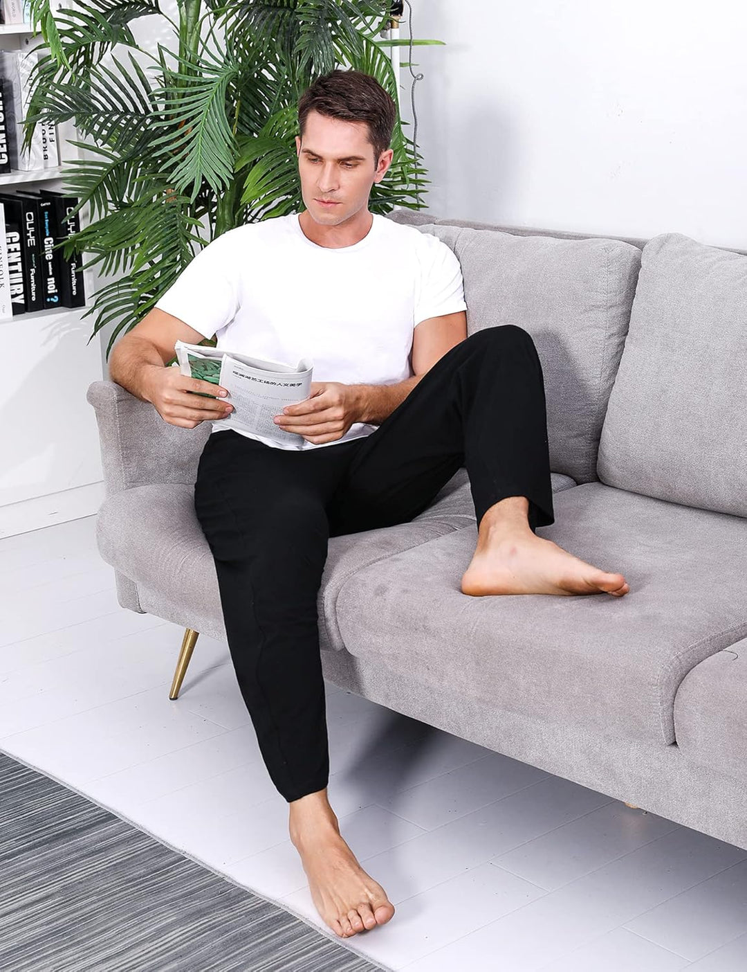 Litherday Schlafanzughose Herren Lang Pyjamahose 100% Baumwolle Nachtwäsche hose Unifarbene Freizeit