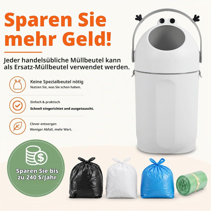 Geruchsdichter Windeleimer 15L mit Drehdeckel, Mülleimer für Babyzimmer Grey, Grey
