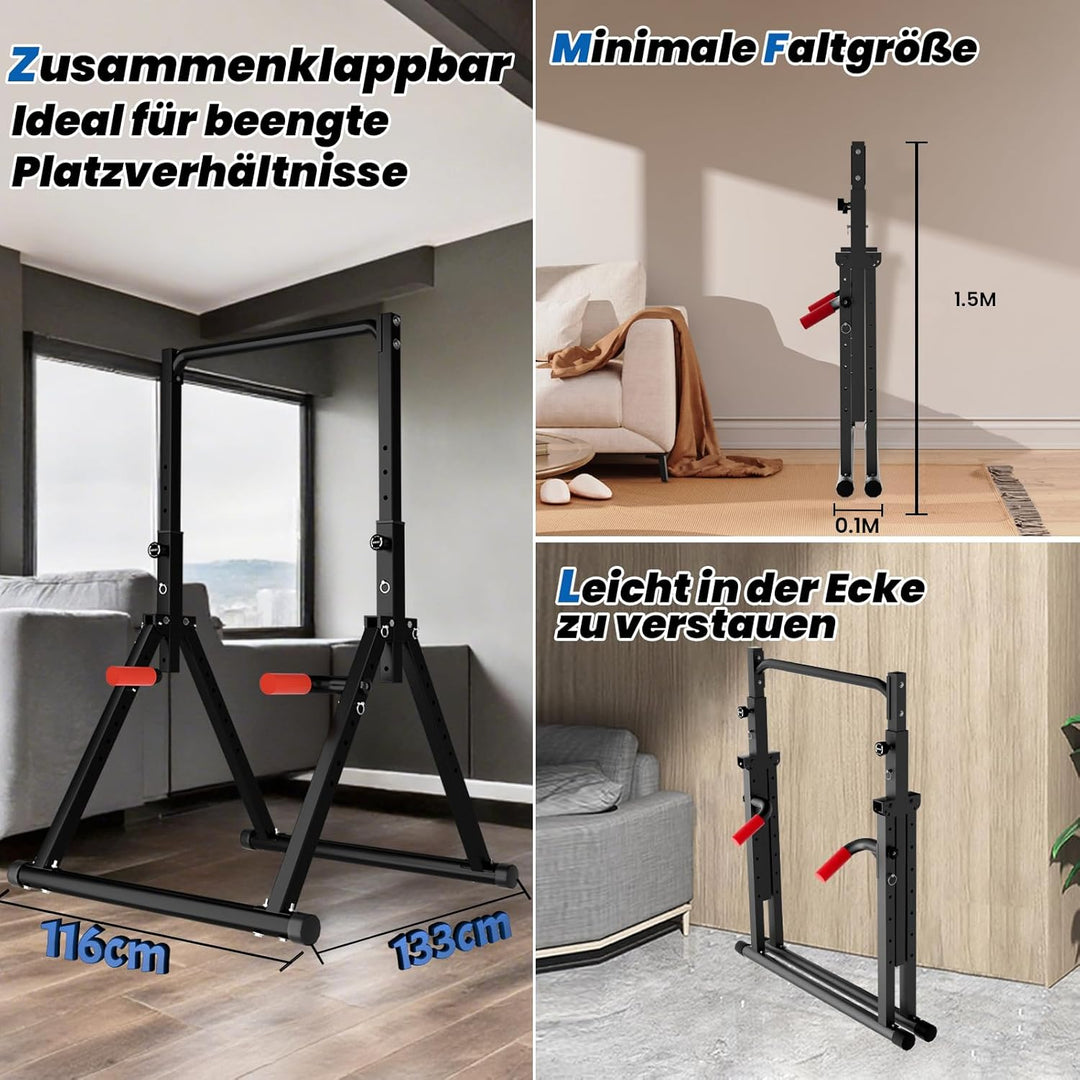 DOBESTS Faltbar Power Tower Dip Station Klimmzugstange Freistehend Höhenverstellbar Multifunktional