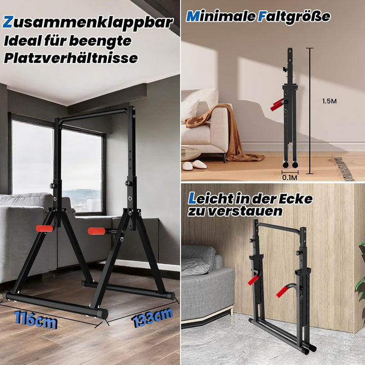 DOBESTS Faltbar Power Tower Dip Station Klimmzugstange Freistehend Höhenverstellbar Multifunktional