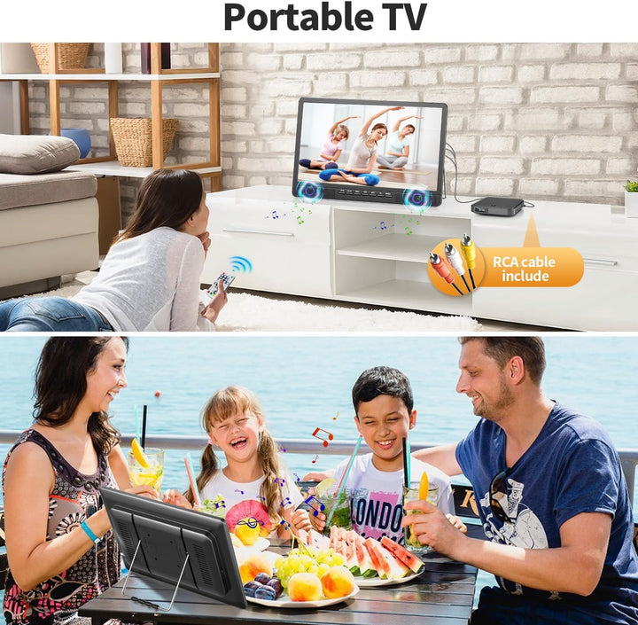 DESOBRY 18-Zoll tragbarer Fernseher mit Freeview, 6000mAh Akku Kleiner Fernseher mit Antenne, 12V Ca