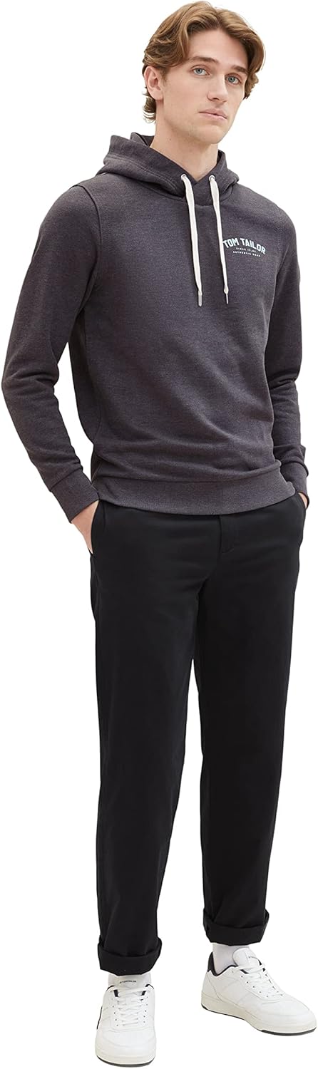 TOM TAILOR Herren Sweatshirt Hoodie mit Logo-Print XL 11086-dark Grey Melange, XL 11086-dark Grey Me
