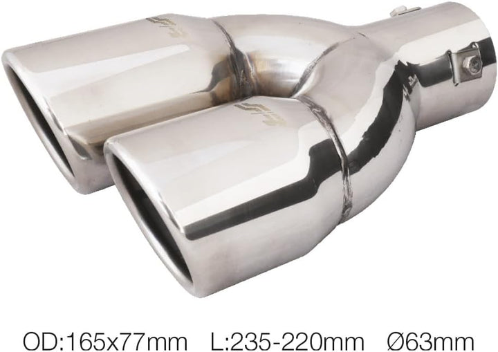 Simoni Racing Auspuffzierstück Doppel Rechts Rund/Schräg Edelstahl - Ø70xL220mm - Anschluss ->58mm