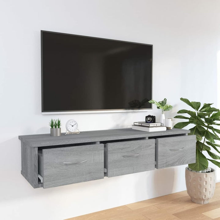 Tidyard TV Wandschrank Wandregal mit Schublade Hängeschrank TV Möbel Holzwerkstoff Grau Sonoma 88x26