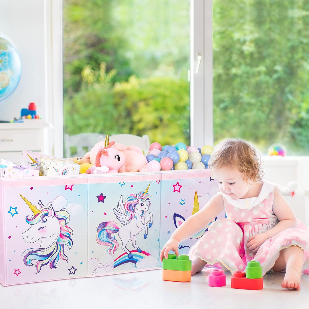 WERNNSAI Einhorn Spielzeugkiste - Gross Aufbewahrungsbox mit Deckel Kind Mädchen Spielzeugtruhe Falt