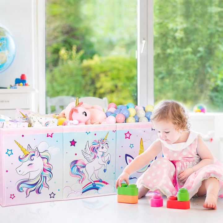 WERNNSAI Einhorn Spielzeugkiste - Gross Aufbewahrungsbox mit Deckel Kind Mädchen Spielzeugtruhe Falt