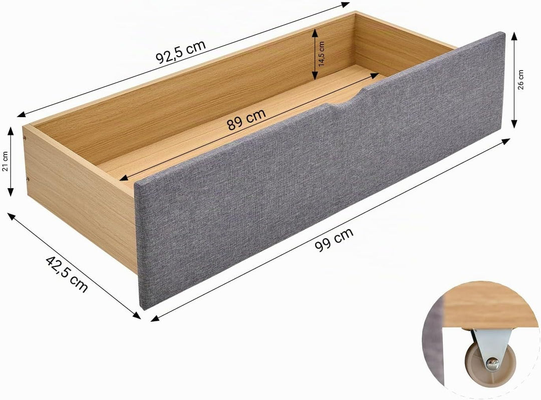 Homestyle4u 1916, Bettkasten Aufbewahrung mit Rollen, Bett Schublade 2er Set, Bettauszug Grau