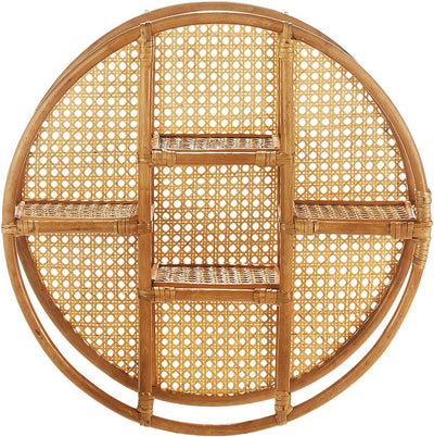 Kobolo Wandregal Hängeregal - Vienna - aus Rattan mit Wiener Geflecht - 4 Ablagen - rund - 60cm