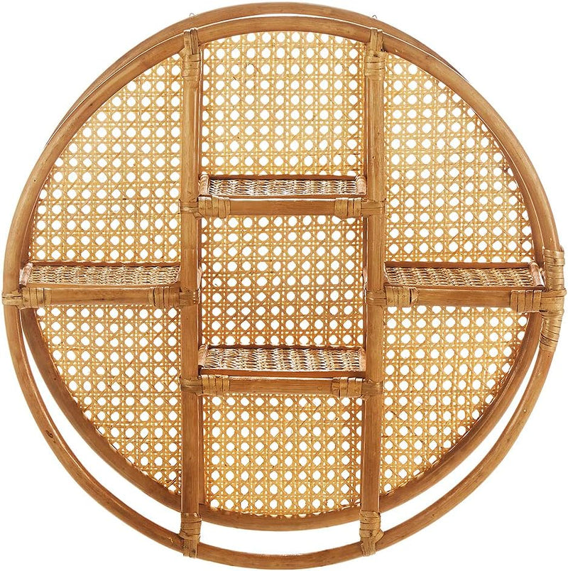 Kobolo Wandregal Hängeregal - Vienna - aus Rattan mit Wiener Geflecht - 4 Ablagen - rund - 60cm