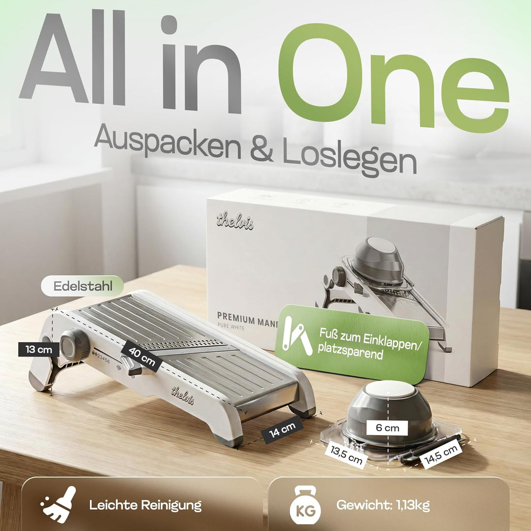 Premium Mandoline Gemüsehobel Edelstahl | sicher und modern | kein Klingenwechsel | Gemüseschneider
