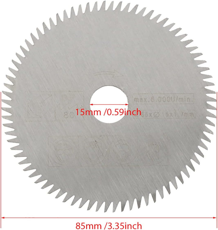 5 Stück 85 mm Hartmetall Sägeblatt, Innendurchmesser 15 mm Mini Hartmetall Kreissägeblatt für Schnei
