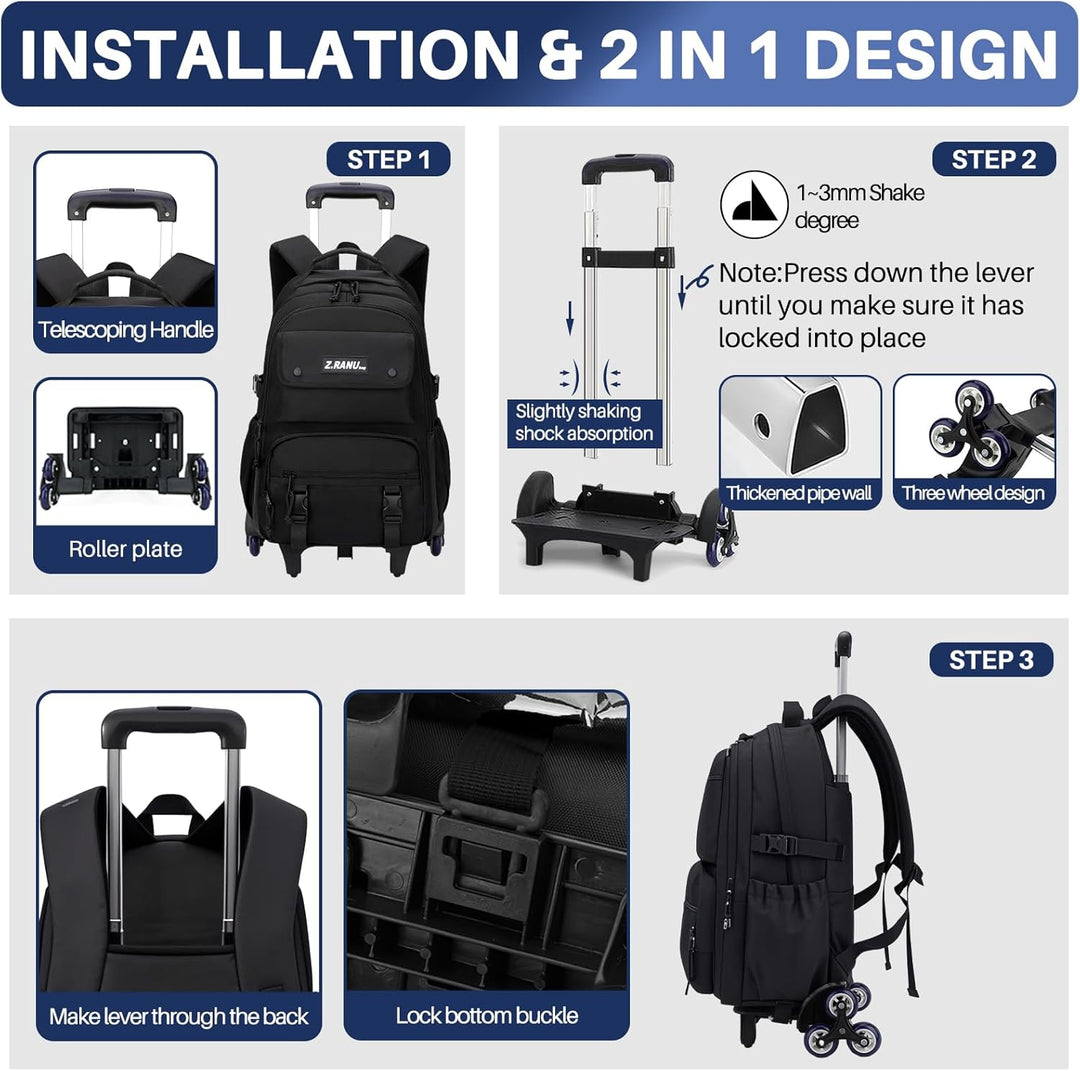 Trolley Rucksack mit Rollen Teens Trolley Rucksack Kinder Schulrucksack Schulranzen mit Rollen Jungs