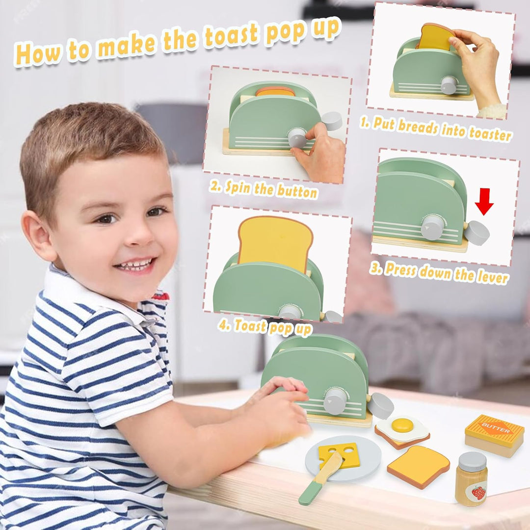 Hölzernes Küchenspielzeug, Hyacinthy hölzerner Toaster mit Holzbrot und Butter, Spielküche für Kinde
