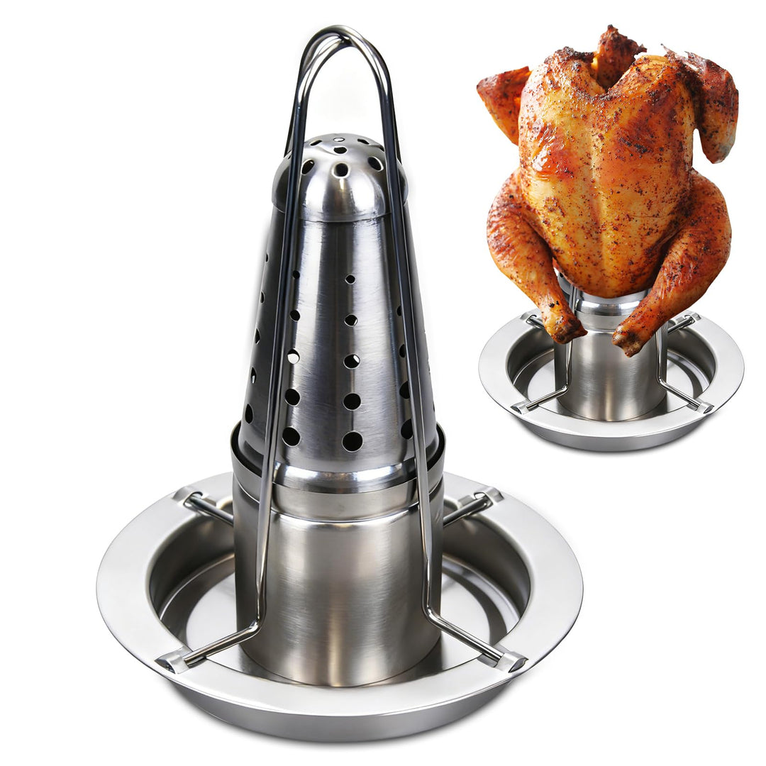 Hähnchenbräter, Edelstahl Hähnchengrill Hähnchenhalter Grill Hähnchengriller Geflügelbräter mit Abtr