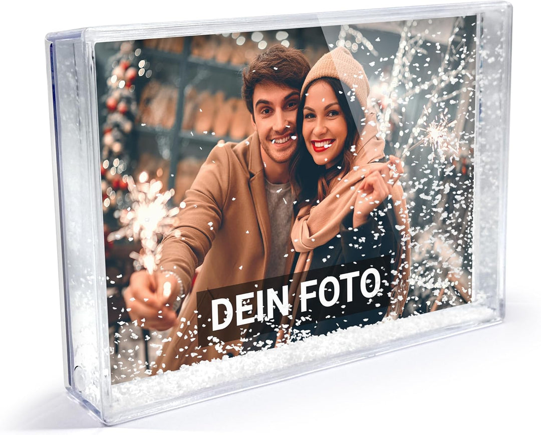 PhotoFancy® - Personalisierter Schüttelrahmen mit Foto - 3D Bilderrahmen mit Füllung aus Schnee mit