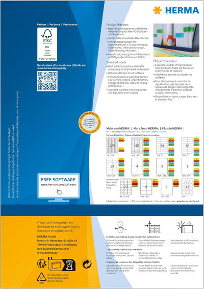 HERMA 4257 Farbige Etiketten rot, 100 Blatt, 105 x 37 mm, 16 Stück pro A4 Bogen, 1600 Aufkleber, sel