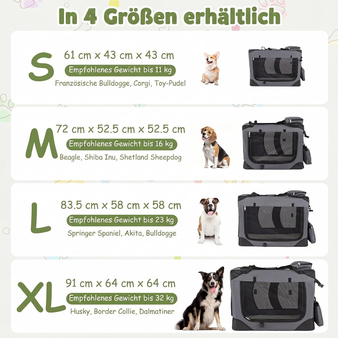 COSTWAY Hundebox Auto, Transportbox Hund faltbar (M-72 x 52,5 x 52,5 cm) | Hundetransportbox mit Gri