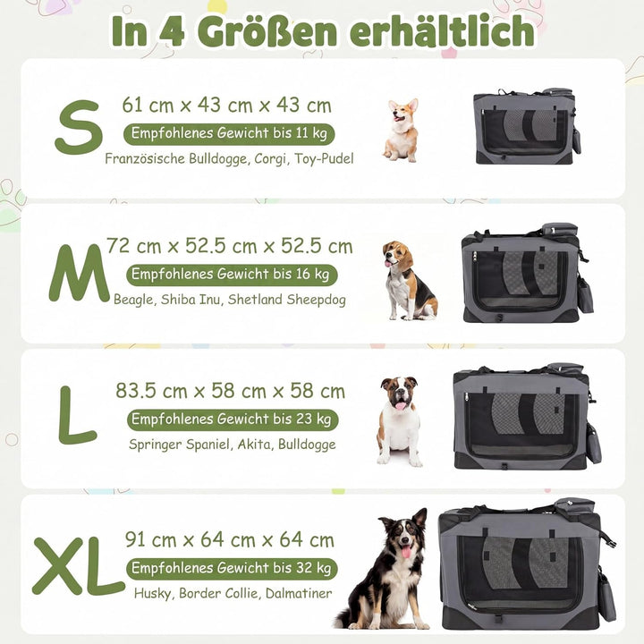 COSTWAY Hundebox Auto, Transportbox Hund faltbar (M-72 x 52,5 x 52,5 cm) | Hundetransportbox mit Gri