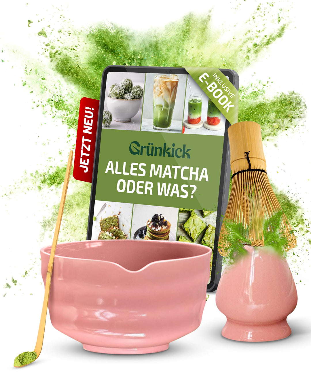Matcha Set Rosa – Premium Matcha Tee Set mit Matcha Schale, Bambus Matcha Besen & Matcha Zubehör - J