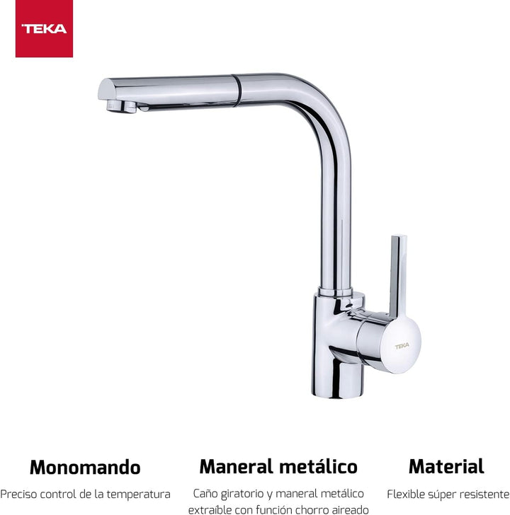 TEKA Armatur ARK 938, Chrom-Wasserhahn für die Küche, mit Auszugbrause