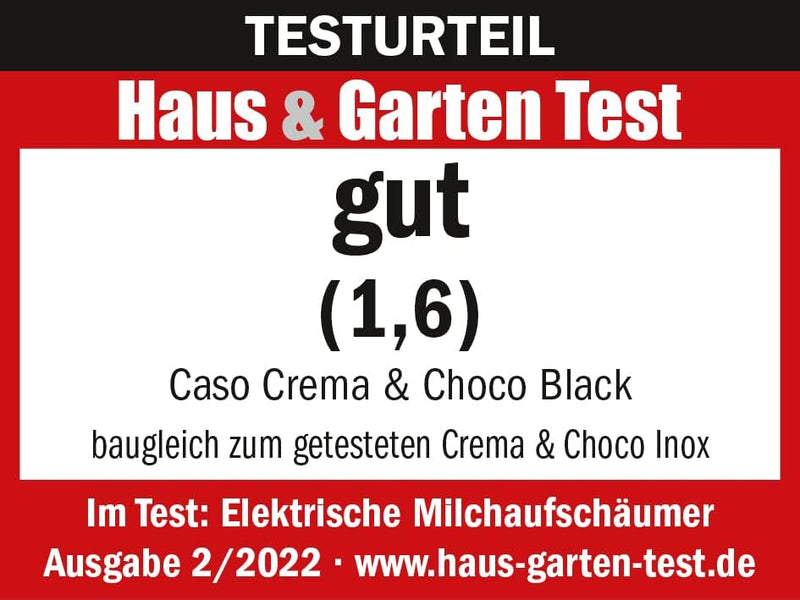 CASO Crema & Choco Black, Milchaufschäumer für Kuhmilch und Pflanzenmilch, Kalter Milchschaum, Heiss