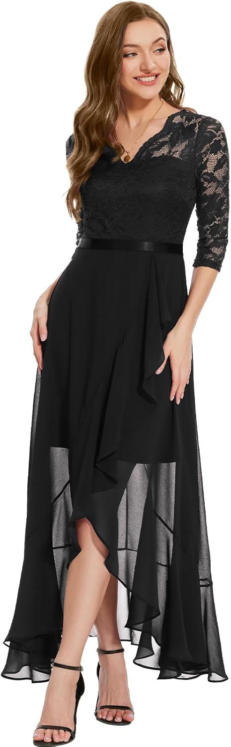 Bbonlinedress Abendkleider elegant für Hochzeit Spitzenkleid Chiffon Hi-Lo Kleid Brautjunferkleid Pa