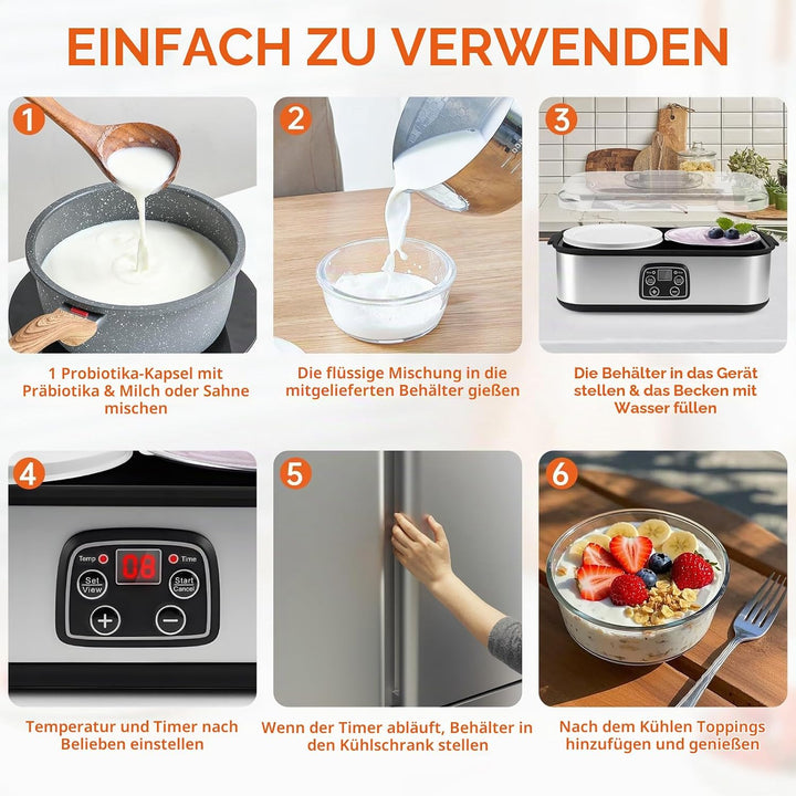 2L Joghurtbereiter Elektrischer Joghurt, Marmelade Eis &amp; Pudding Maker mit 2 Glasbechern LED Timer P