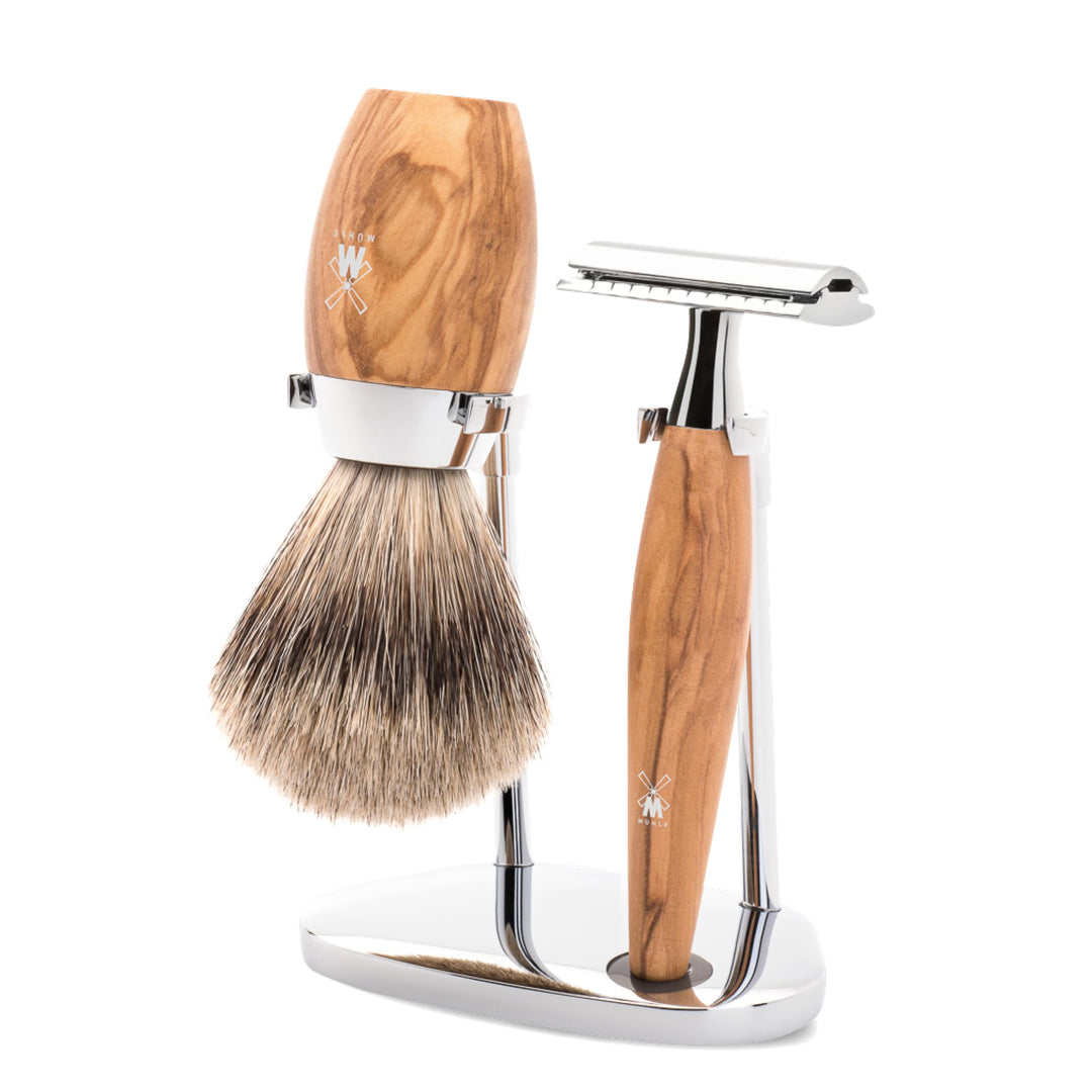 MÜHLE Rasierset - Kosmo Serie - Silvertip Fibre - Rasierhobel - Olivenholz braun 1 Stk., braun 1 Stk