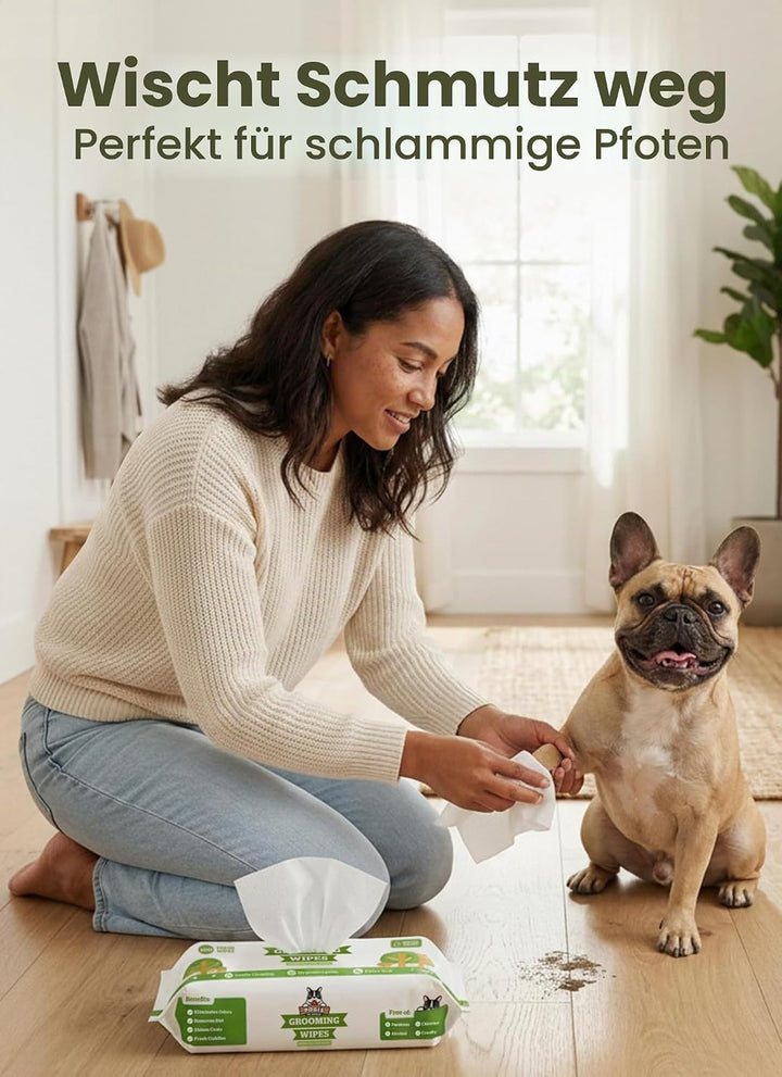 Pogi's Pflegetücher - 400 desodorierende Abwischtücher für Hunde – extragross, biologisch abbaubar,
