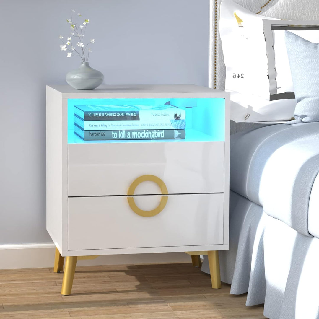 Lvhcmfohm Nachttisch Boxspringbett, Moderner Nachtschrank, Nachtkästchen mit Led, Nachtkommode mit S