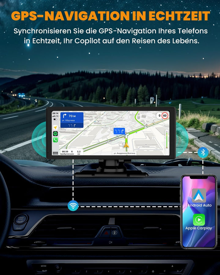 Carplay Display, 8.88" Apple Carplay, Android Auto Display mit 1080P HD Rückfahrkamera & Frontkamera