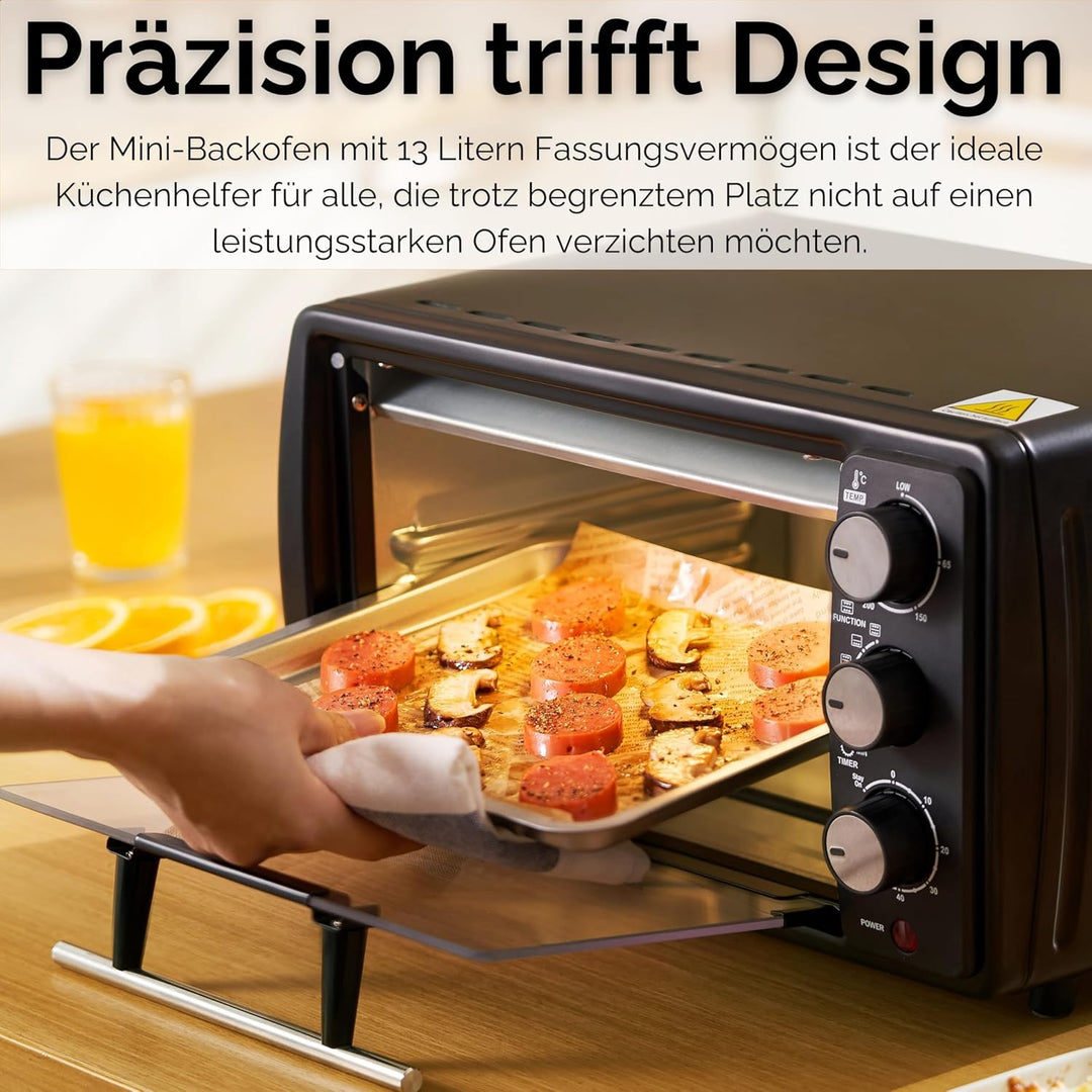 Mini Backofen 13 Liter | 65°-230°C | Timer | aufklappbares Krümelblech | Minibackofen | Backofen | K