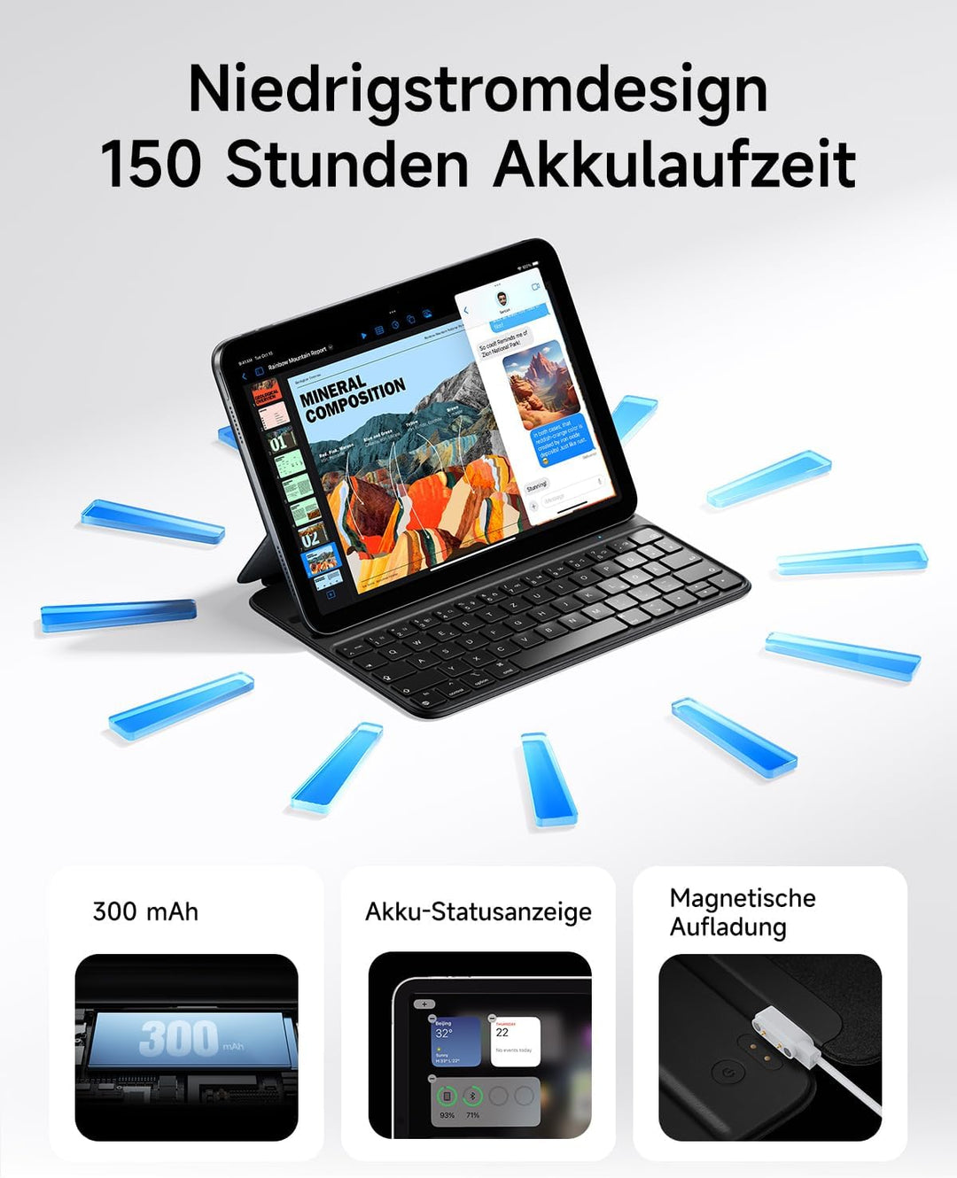 HOU Slim Bluetooth Tastatur Hülle für iPad 11. Gen 2025 (A16) & 10. Gen 2022 – Tastatur per iPad Auf