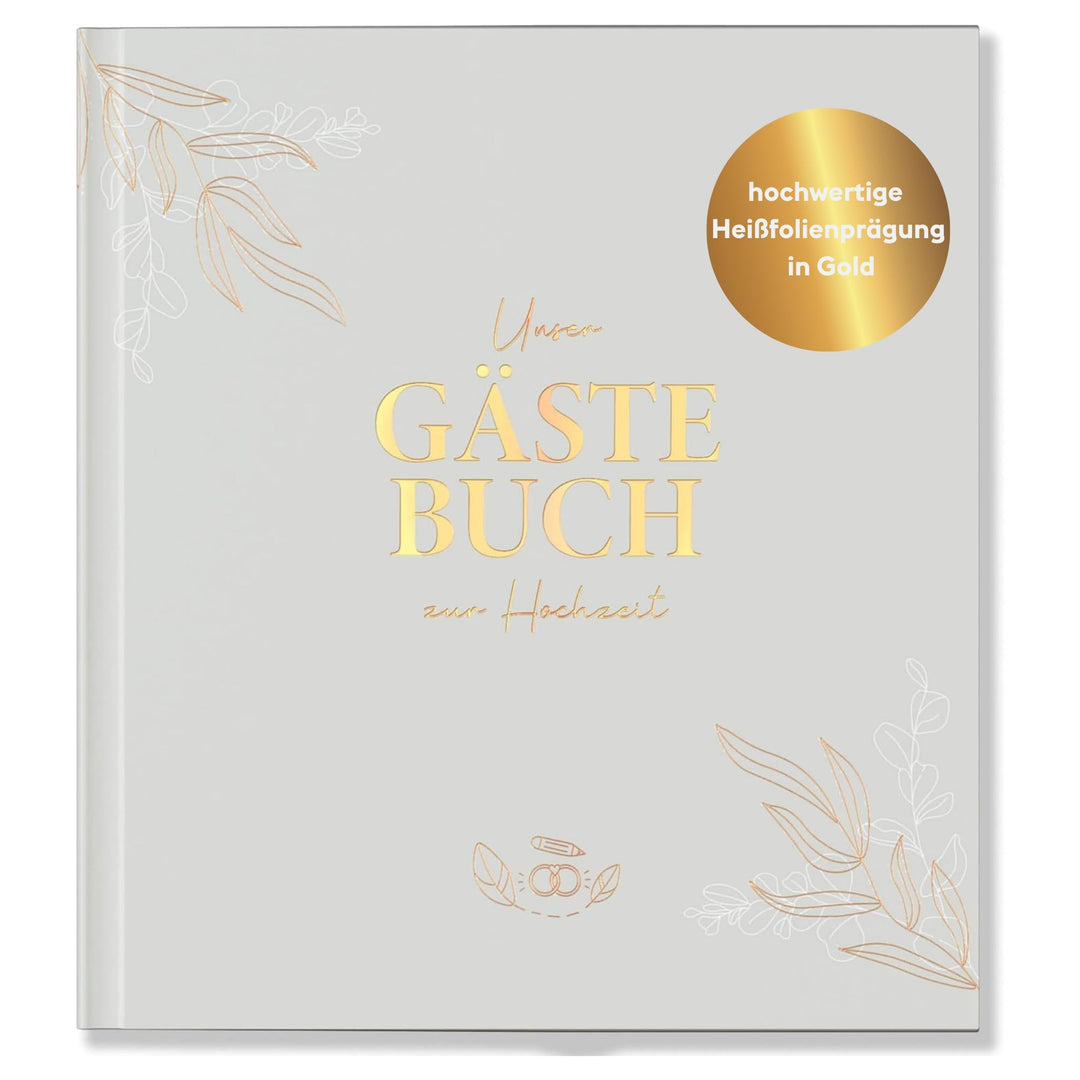 LEAF & GOLD® Gästebuch Hochzeit I Edles Hochzeitsgästebuch mit Fragen I Gästebuch zum Ausfüllen mit
